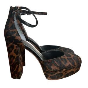 Paige Molly Platform Leopard Ankle Strap Calf Hair Chunky Heels Shoes Size 10…